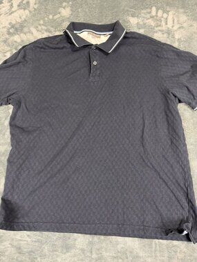 Ted Baker Mens Navy Checkered Texture Short Sleeve Polo Shirt L